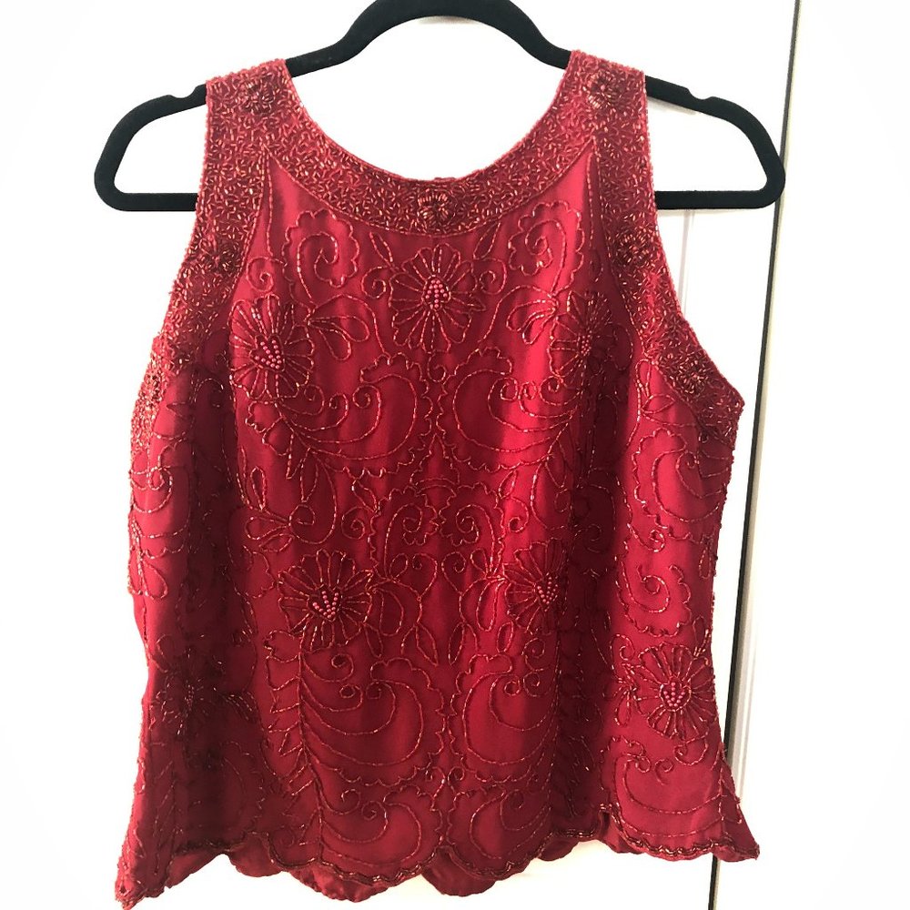 Fabulous vintage red tank top hand work beaded.